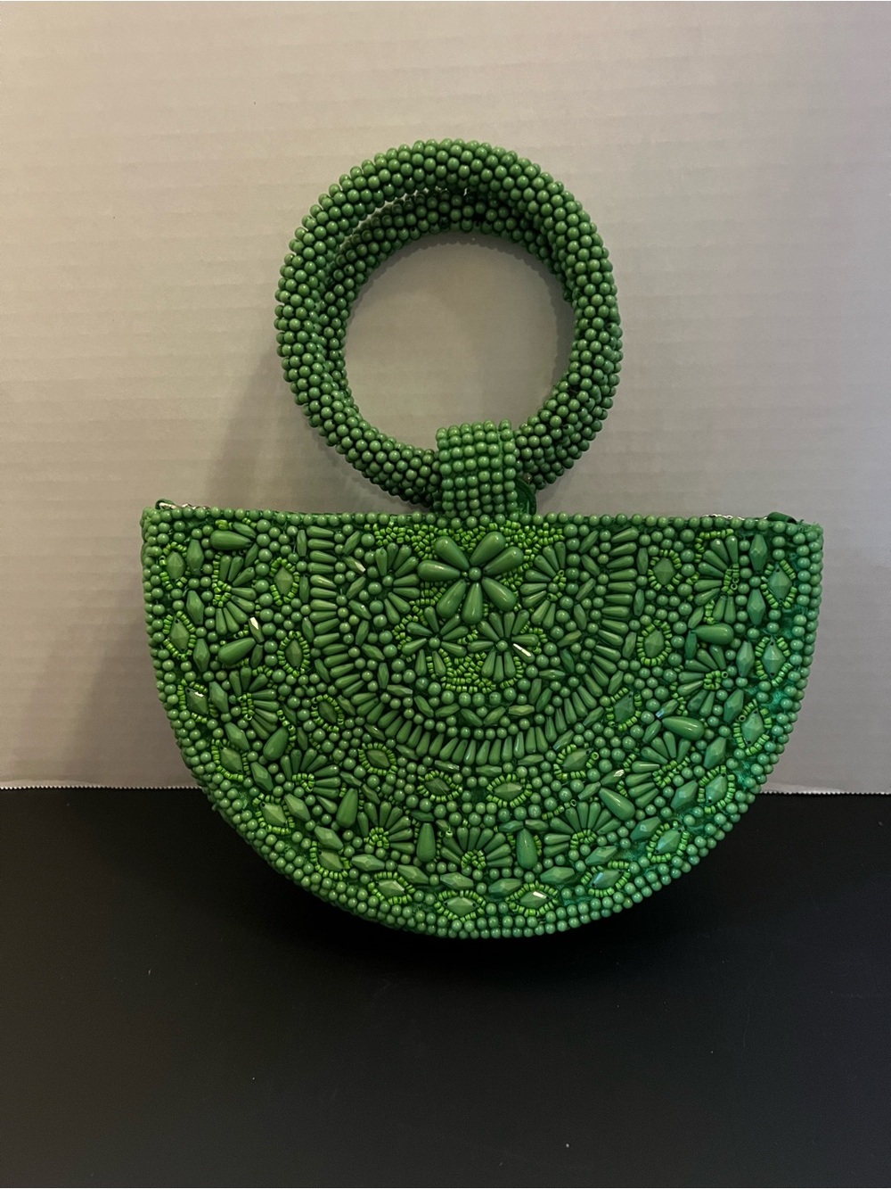Green Beaded Half-Moon Mini Bag with Chain Strap - Picture 2 of 2
